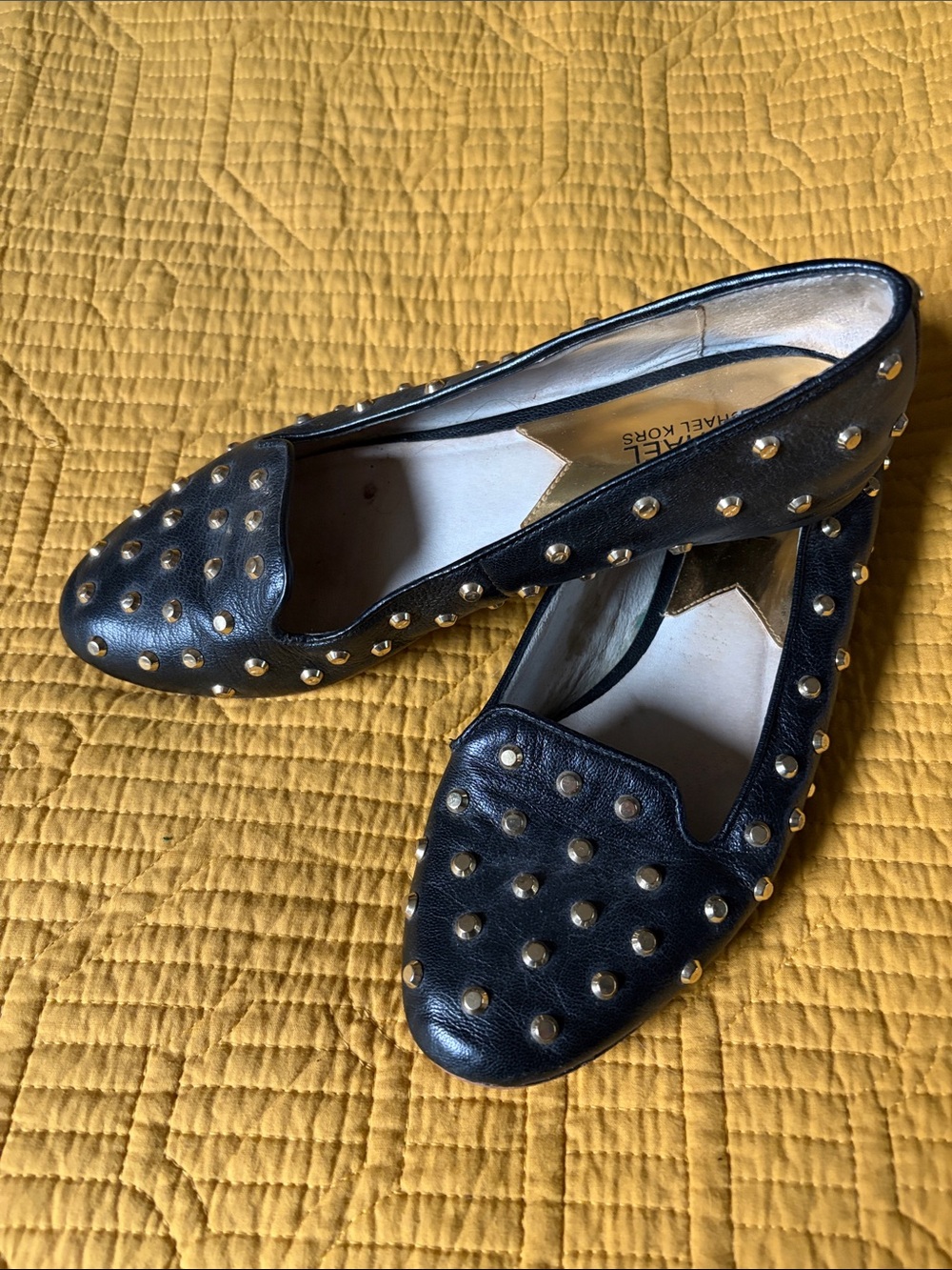 Michael Kors Black Leather Studded Slip-On Loafers